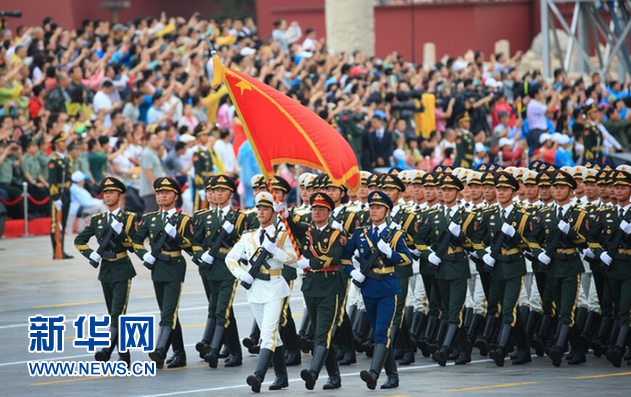 纪念中国人民抗日战争暨世界反法西斯战争胜利70周年大会专项演练顺利举行,这是参加演练的三军仪仗队(8月23日摄)。新华社记者 李刚 摄